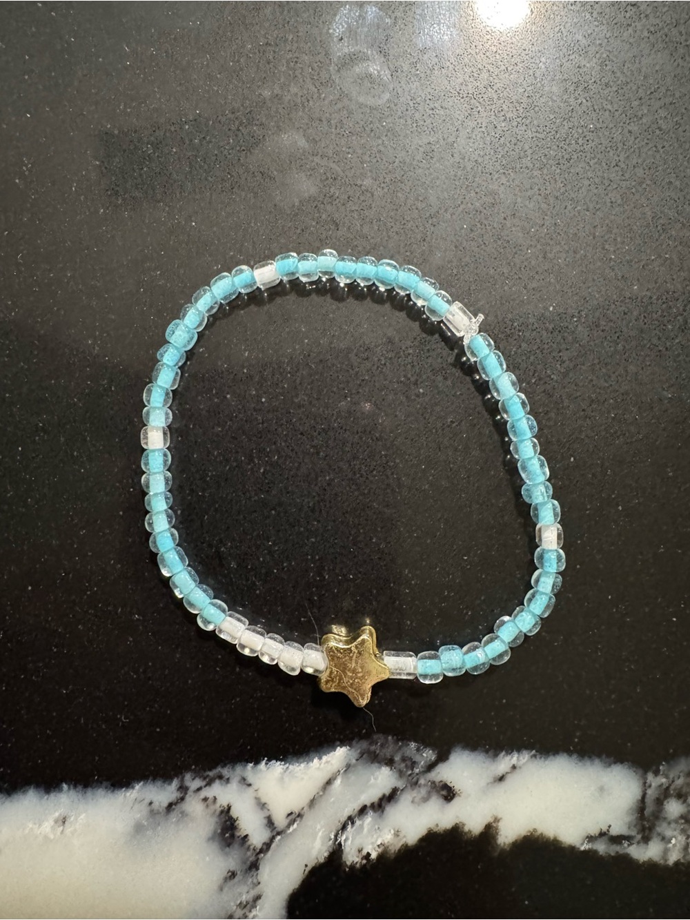 Handmade Gold Star Blue Beaded Bracelet